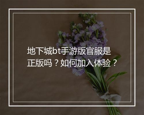 地下城bt手游版官服是正版吗？如何加入体验？