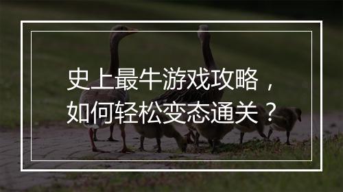 史上最牛游戏攻略，如何轻松变态通关？