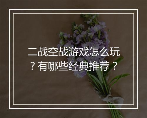 二战空战游戏怎么玩？有哪些经典推荐？