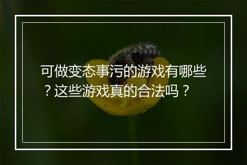 可做变态事污的游戏有哪些?这些游戏真的合法吗?