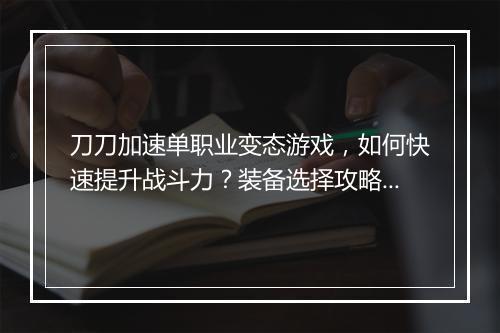 刀刀加速单职业变态游戏，如何快速提升战斗力？装备选择攻略揭秘！
