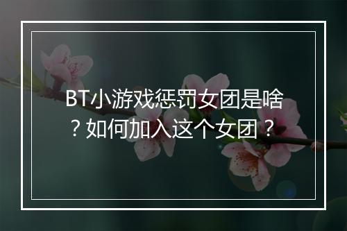 BT小游戏惩罚女团是啥?如何加入这个女团?