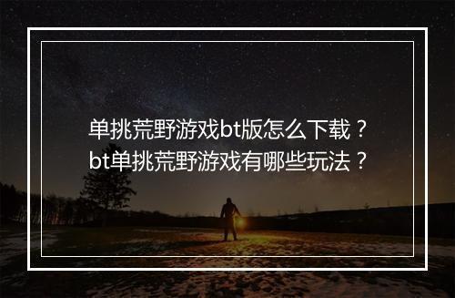 单挑荒野游戏bt版怎么下载?bt单挑荒野游戏有哪些玩法?