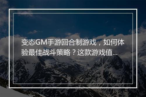 变态GM手游回合制游戏，如何体验最佳战斗策略？这款游戏值得玩吗？