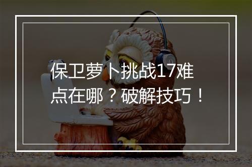 保卫萝卜挑战17难点在哪？破解技巧！