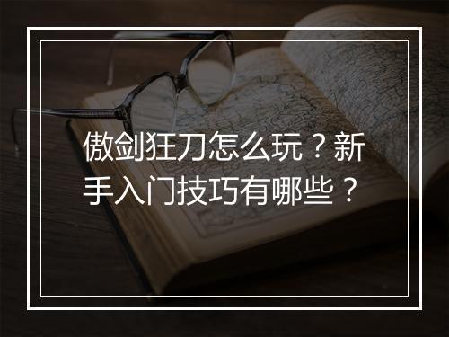 傲剑狂刀怎么玩？新手入门技巧有哪些？