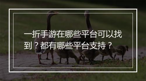 一折手游在哪些平台可以找到？都有哪些平台支持？