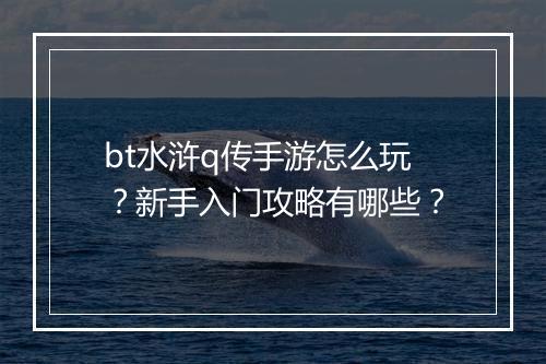 bt水浒q传手游怎么玩?新手入门攻略有哪些?