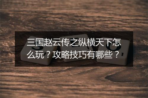 三国赵云传之纵横天下怎么玩?攻略技巧有哪些?