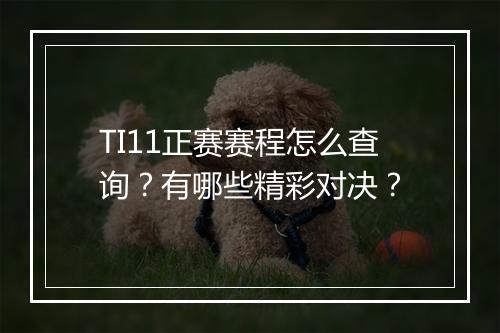 TI11正赛赛程怎么查询？有哪些精彩对决？