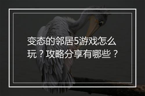 变态的邻居5游戏怎么玩?攻略分享有哪些?