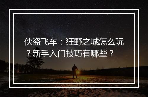 侠盗飞车：狂野之城怎么玩？新手入门技巧有哪些？