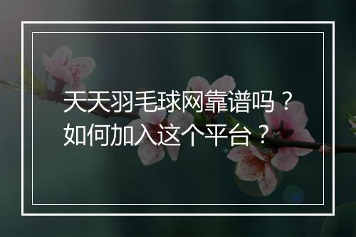 天天羽毛球网靠谱吗？如何加入这个平台？