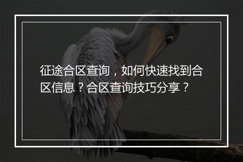 征途合区查询，如何快速找到合区信息？合区查询技巧分享？
