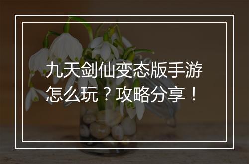 九天剑仙变态版手游怎么玩？攻略分享！