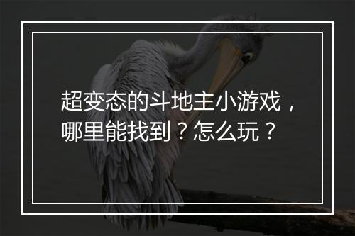 超变态的斗地主小游戏,哪里能找到?怎么玩?