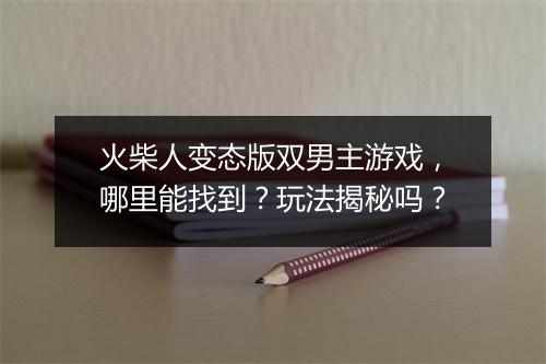火柴人变态版双男主游戏,哪里能找到?玩法揭秘吗?