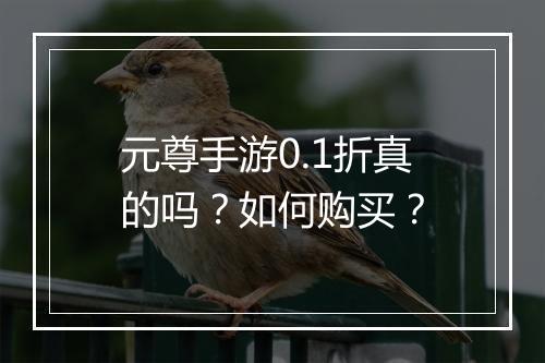 元尊手游0.1折真的吗?如何购买?