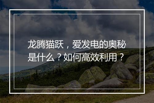 龙腾猫跃，爱发电的奥秘是什么？如何高效利用？