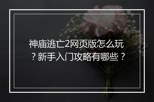 神庙逃亡2网页版怎么玩？新手入门攻略有哪些？