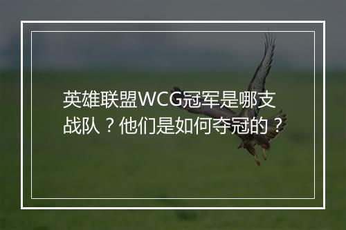 英雄联盟WCG冠军是哪支战队?他们是如何夺冠的?