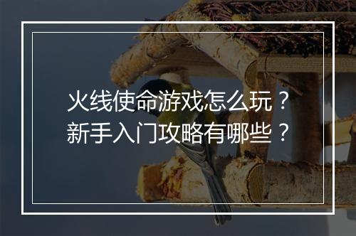 火线使命游戏怎么玩?新手入门攻略有哪些?