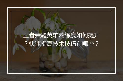 王者荣耀英雄熟练度如何提升？快速提高技术技巧有哪些？