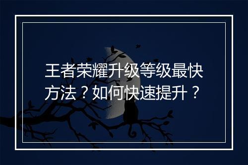王者荣耀升级等级最快方法？如何快速提升？