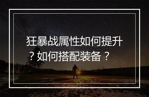 狂暴战属性如何提升?如何搭配装备?