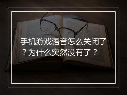 手机游戏语音怎么关闭了？为什么突然没有了？