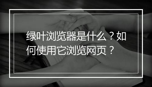 绿叶浏览器是什么?如何使用它浏览网页?