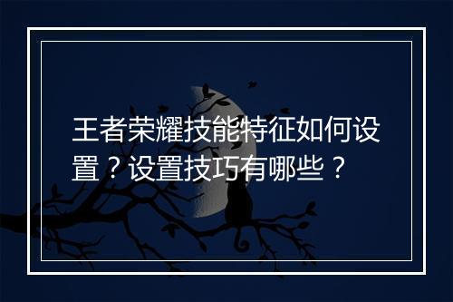 王者荣耀技能特征如何设置？设置技巧有哪些？
