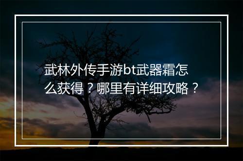 武林外传手游bt武器霜怎么获得？哪里有详细攻略？