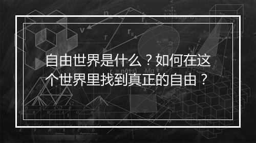 自由世界是什么?如何在这个世界里找到真正的自由?