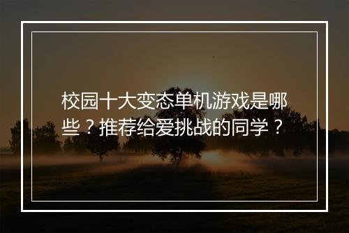 校园十大变态单机游戏是哪些?推荐给爱挑战的同学?