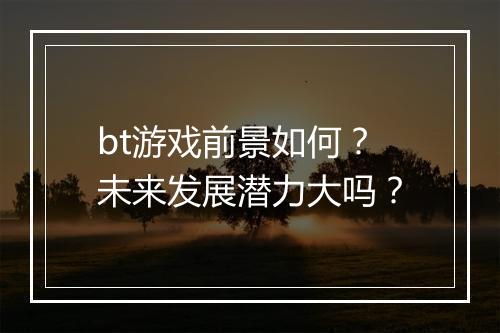 bt游戏前景如何?未来发展潜力大吗?