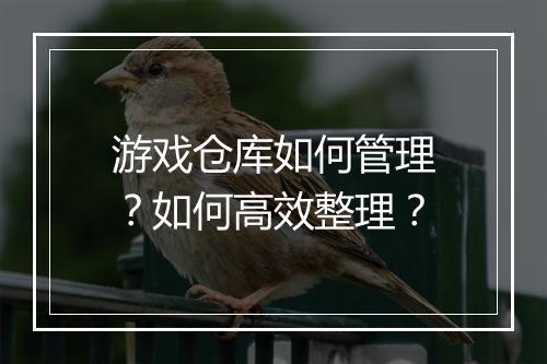 游戏仓库如何管理?如何高效整理?