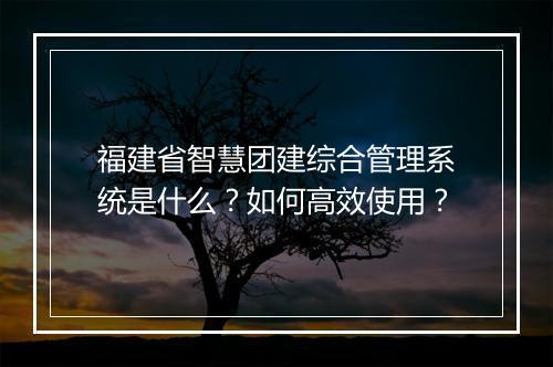 福建省智慧团建综合管理系统是什么?如何高效使用?