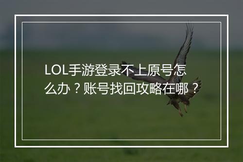 LOL手游登录不上原号怎么办？账号找回攻略在哪？