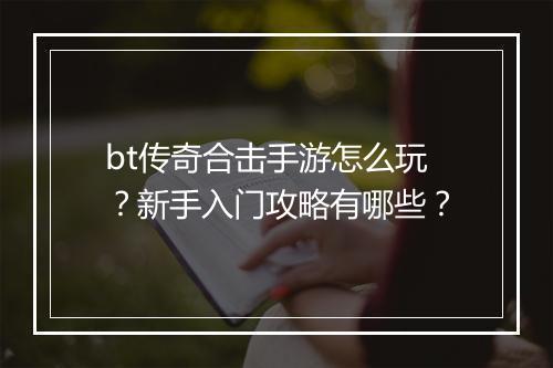 bt传奇合击手游怎么玩？新手入门攻略有哪些？