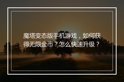 魔塔变态版手机游戏，如何获得无限金币？怎么快速升级？