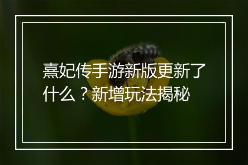 熹妃传手游新版更新了什么？新增玩法揭秘
