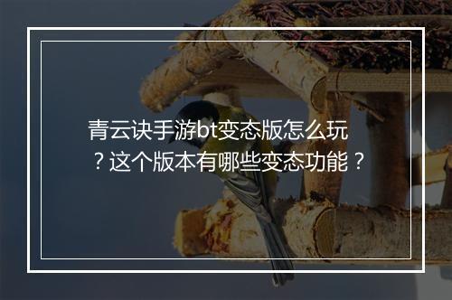 青云诀手游bt变态版怎么玩？这个版本有哪些变态功能？