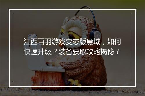 江西百羽游戏变态版魔域,如何快速升级?装备获取攻略揭秘?