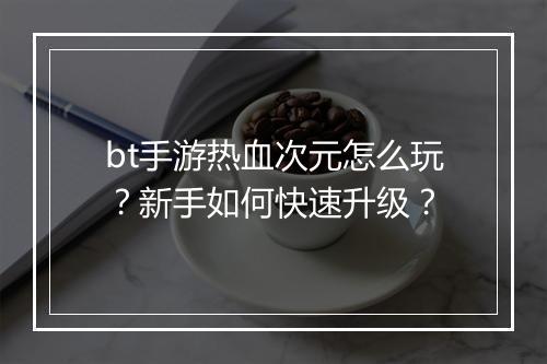 bt手游热血次元怎么玩?新手如何快速升级?