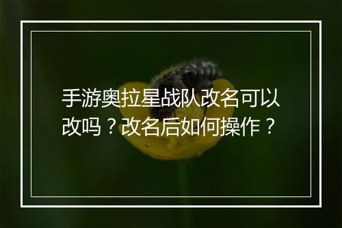手游奥拉星战队改名可以改吗？改名后如何操作？