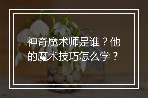 神奇魔术师是谁?他的魔术技巧怎么学?
