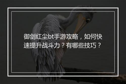 御剑红尘bt手游攻略,如何快速提升战斗力?有哪些技巧?